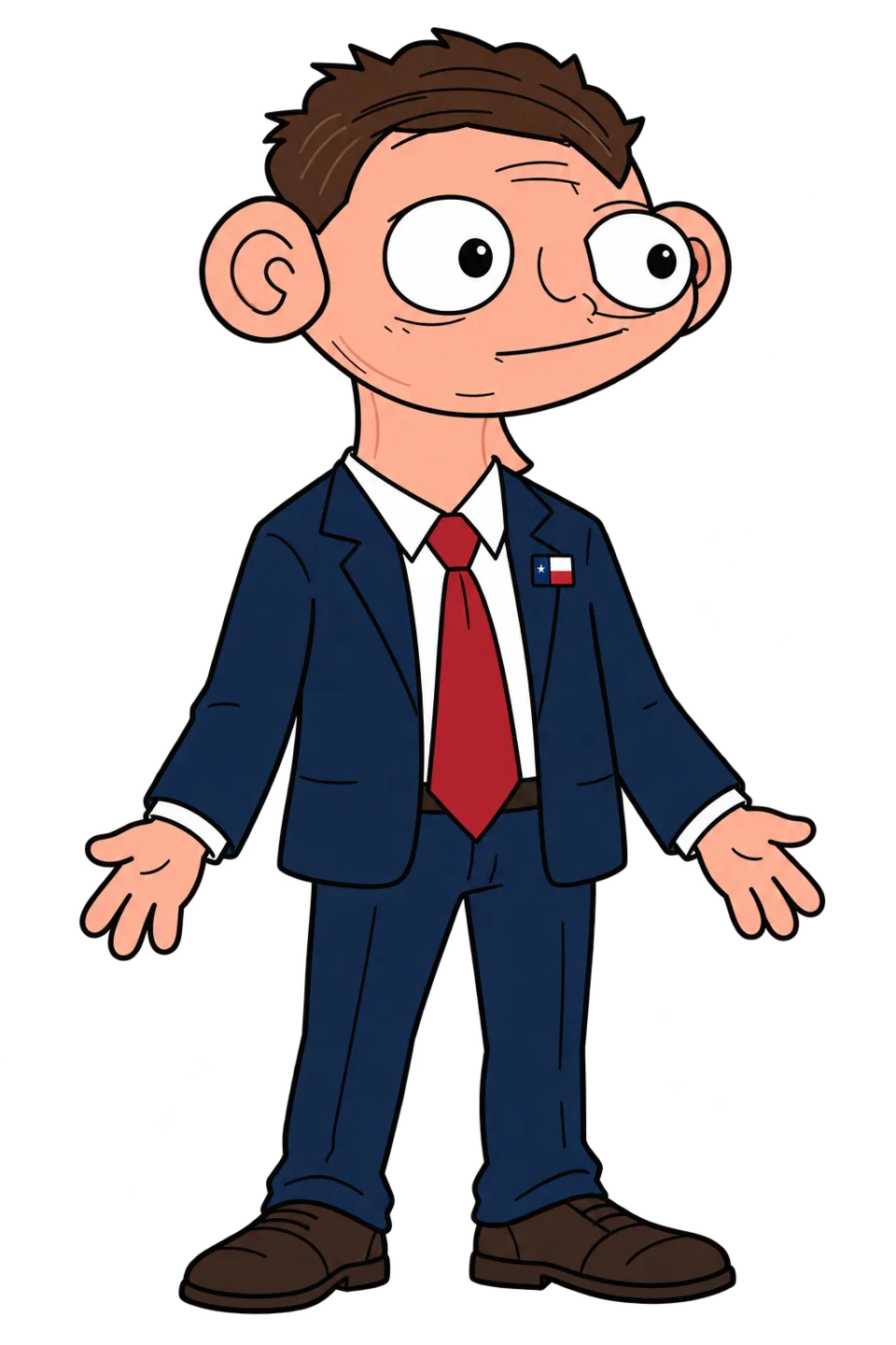 James Talafreako, the big-eared, googly-eyed cartoon mascot in a navy suit
